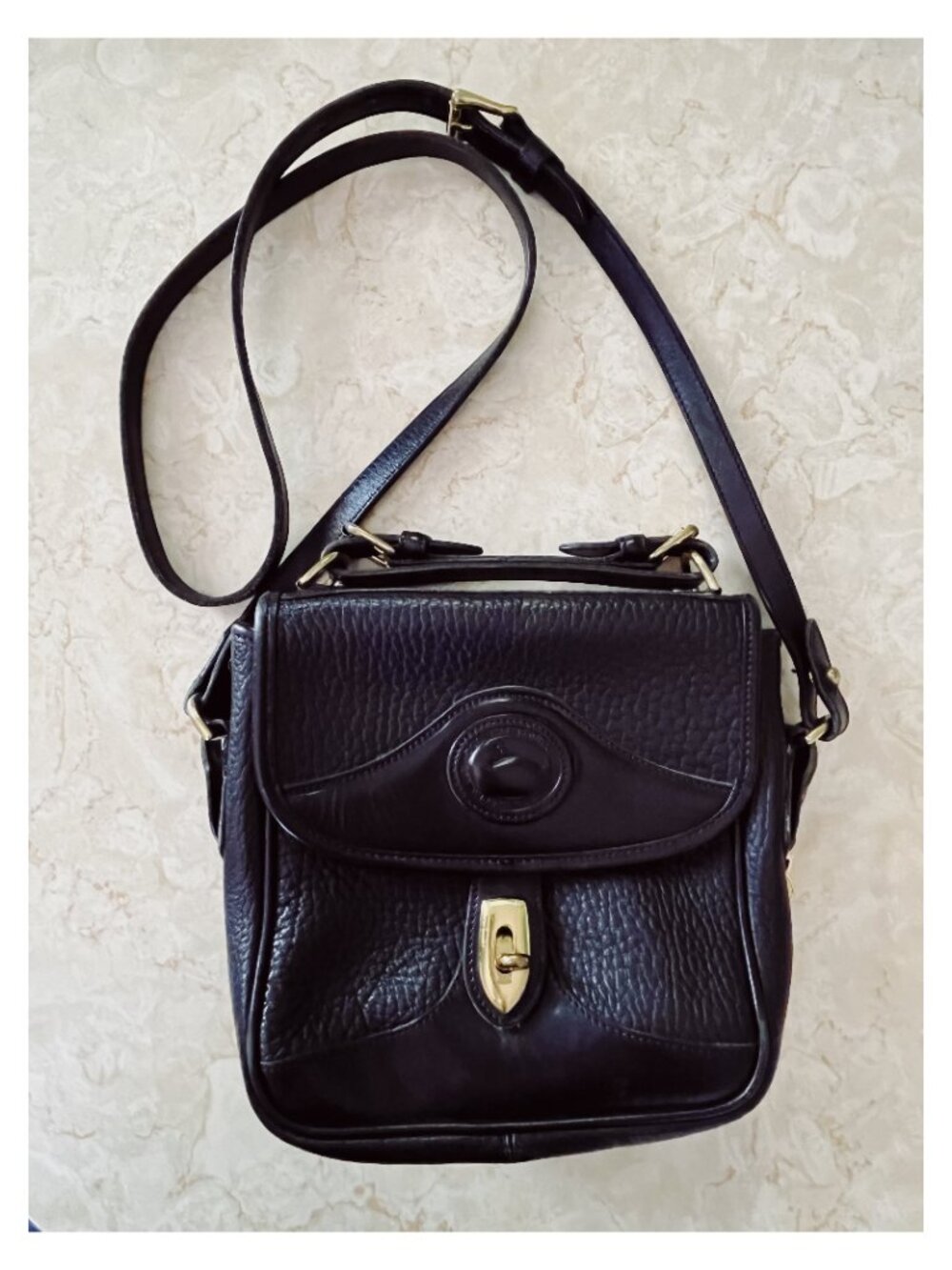 VTG Dooney & Bourke Top Handle Crossbody Black Pebbled Leather